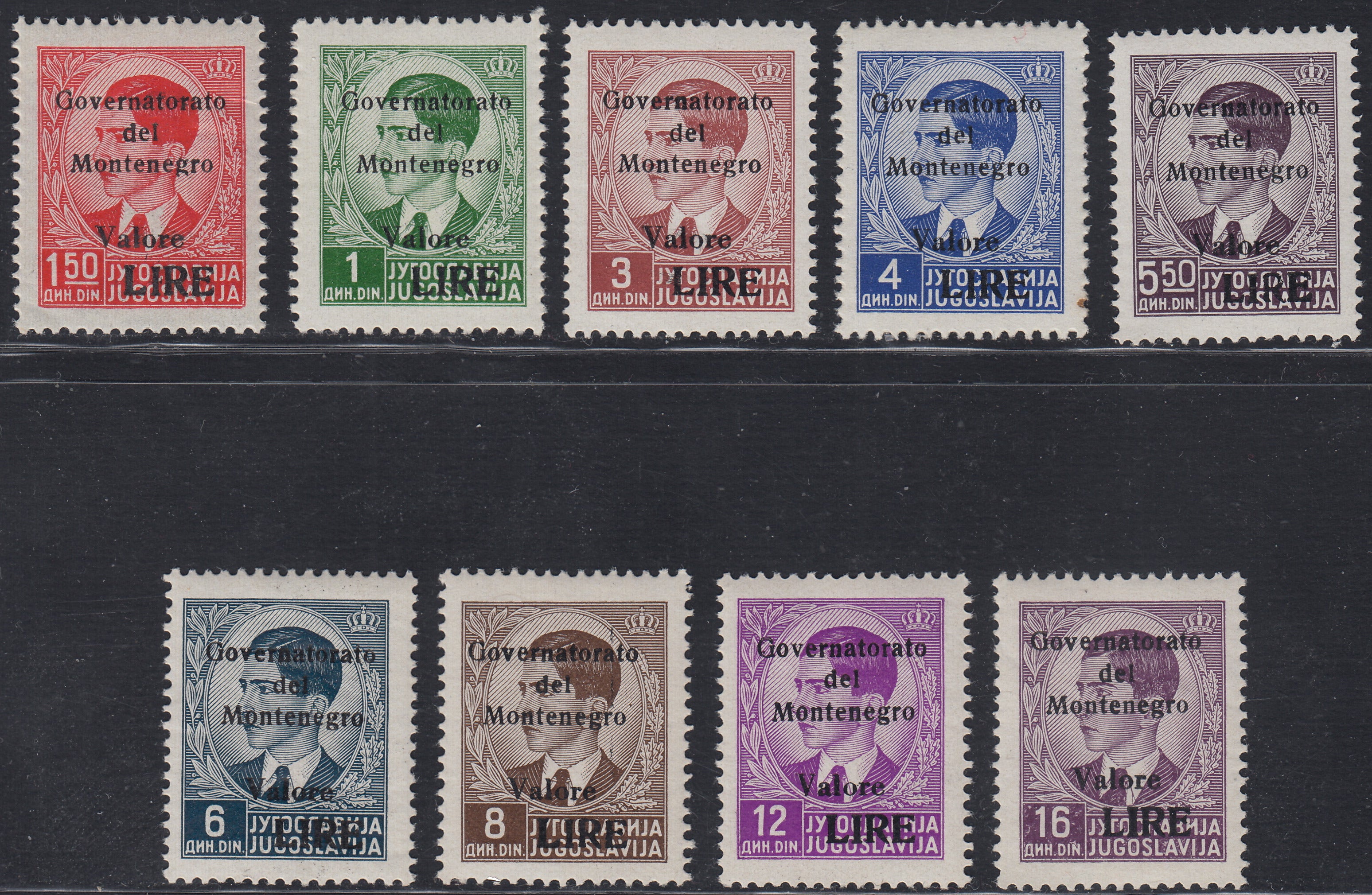 Mont21 - 1942 -  Occupazione Italiana del Montenegro, francobolli di Jugoslavia con soprastampa "Governorato del Montenegro" nuovi integri (40/48)