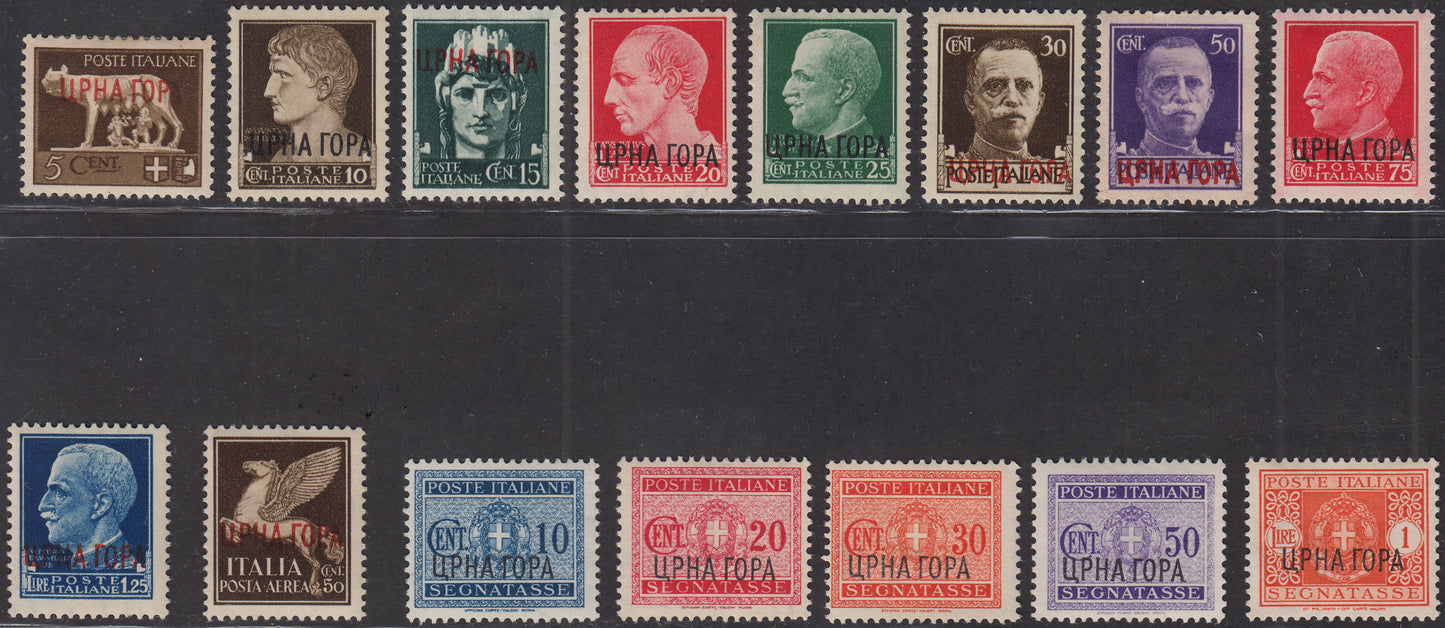 Monte3 1941 -  Occupazione Italiana del Montenegro, francobolli d'Italia con soprastampa "CRNA GORA" nuovi TL (15/23. + A9 + Tx 6/10)