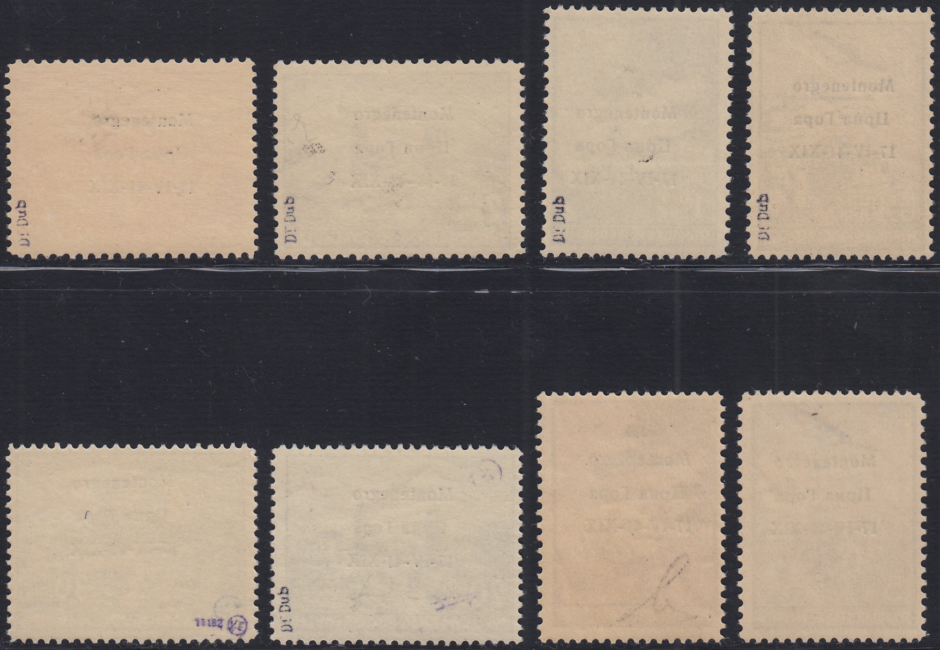 Monte40 - 1941 -  Occupazione Italiana del Montenegro, francobolli di Posta Aerea di Jugoslavia con soprastampa "Montenegro 17-IV-41 - XIX" nuovi integri (A1/8)