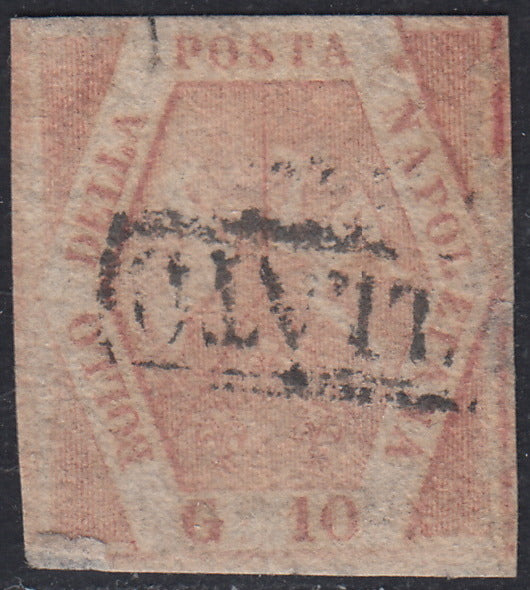 Nap39 - 1858 - 10 grana carminio rosa II tavola usato (11).