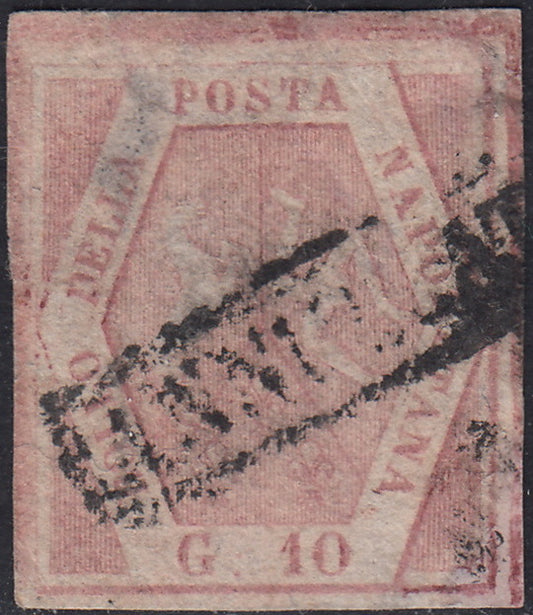 Nap43 - 1858 - Regno di Napoli 10 grana rosa carminio chiaro II tavola usato (11a)