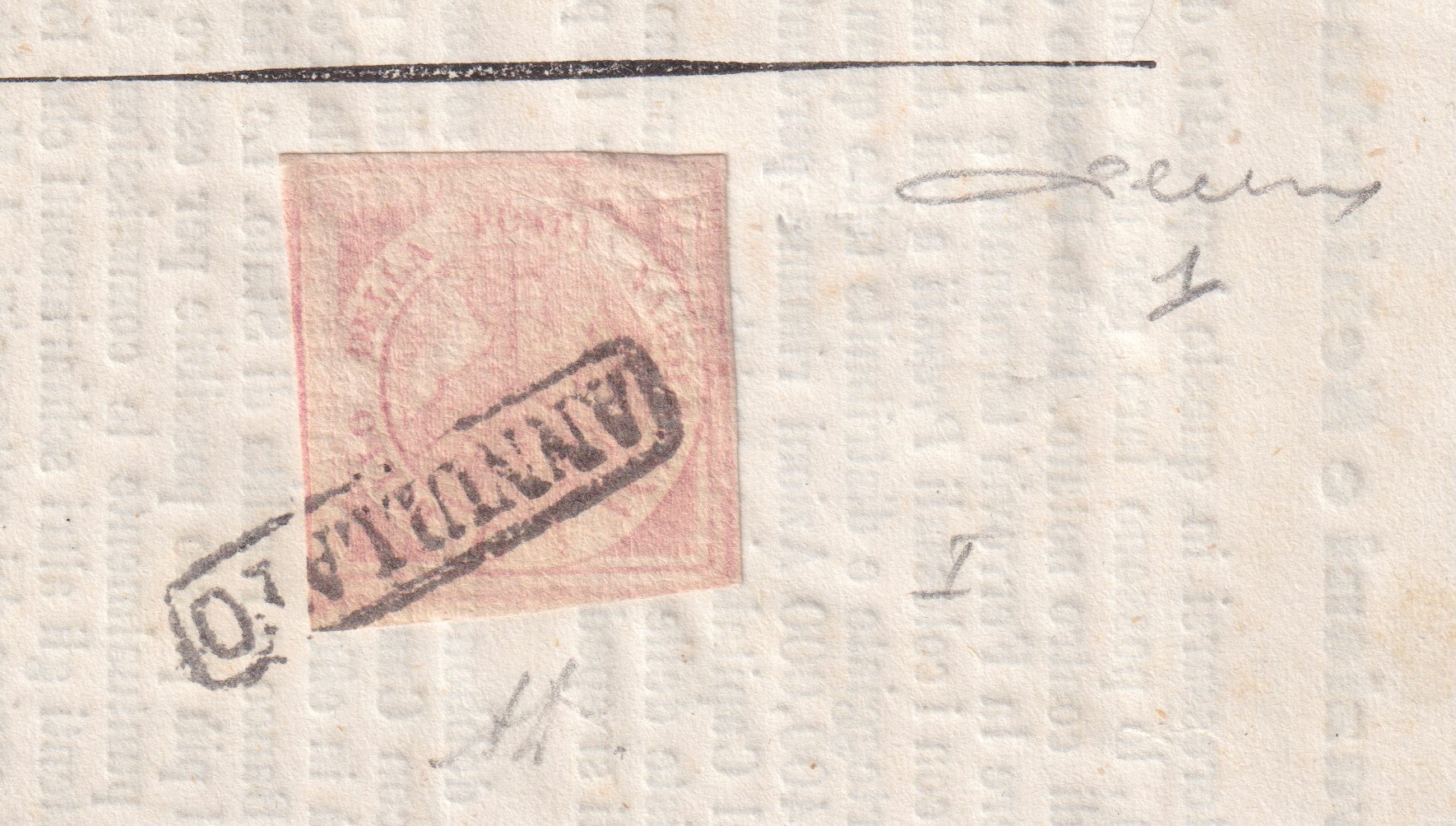 1861 - 1 black grain, copy with triple effigy, new with original rubber (19 AD). Cardillo certificate.