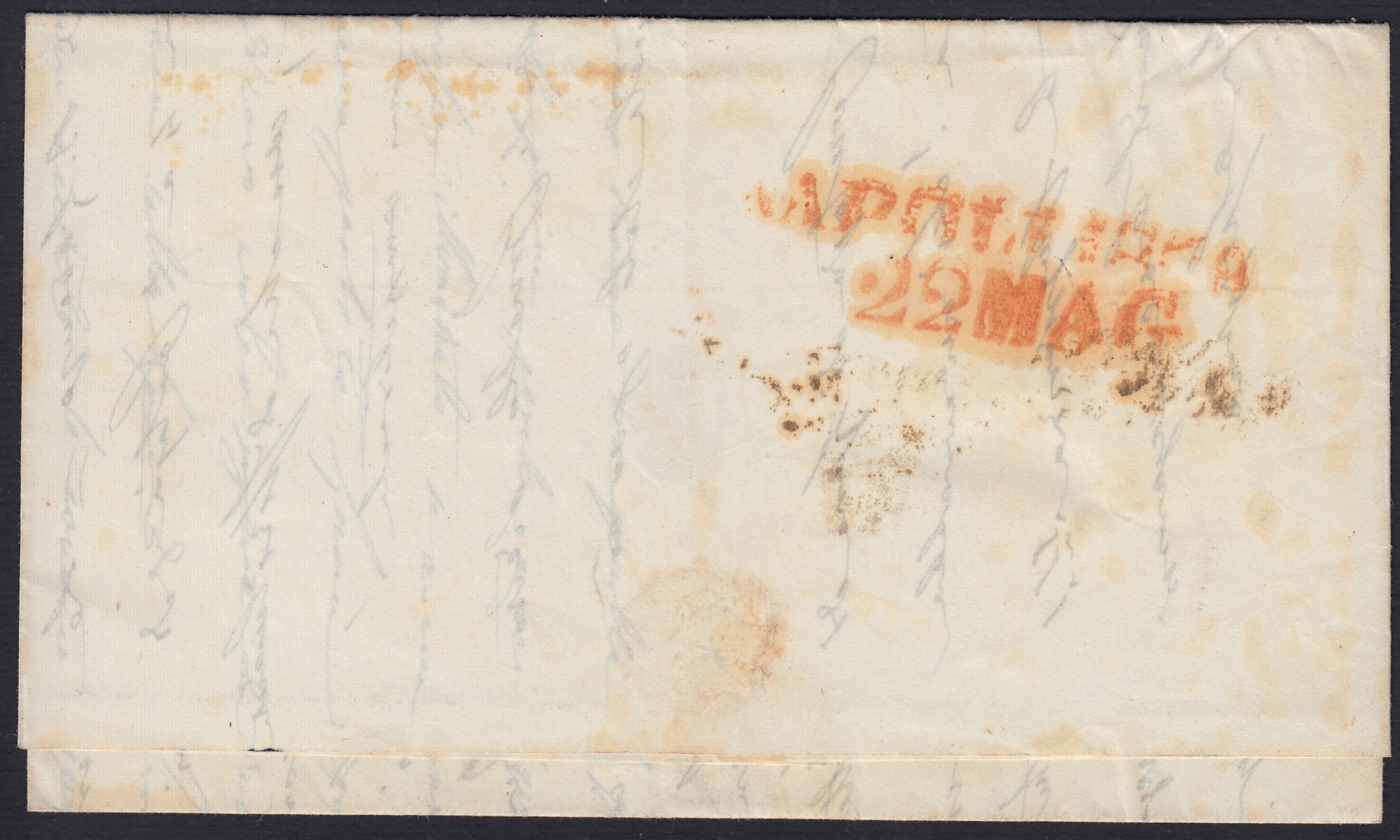 NAPSP7 - 1858 - Letter sent from Naples to Foggia franked with 2 carmine pink grana III plate (7c) 
