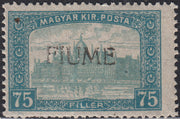 ND10 - 1918 - Francobollo d'Ungheria tipo "Parlamento", 75 filler celeste e celeste chiaro con soprastampa FIUME a mano del II tipo nuovo con gomma (15/II)
