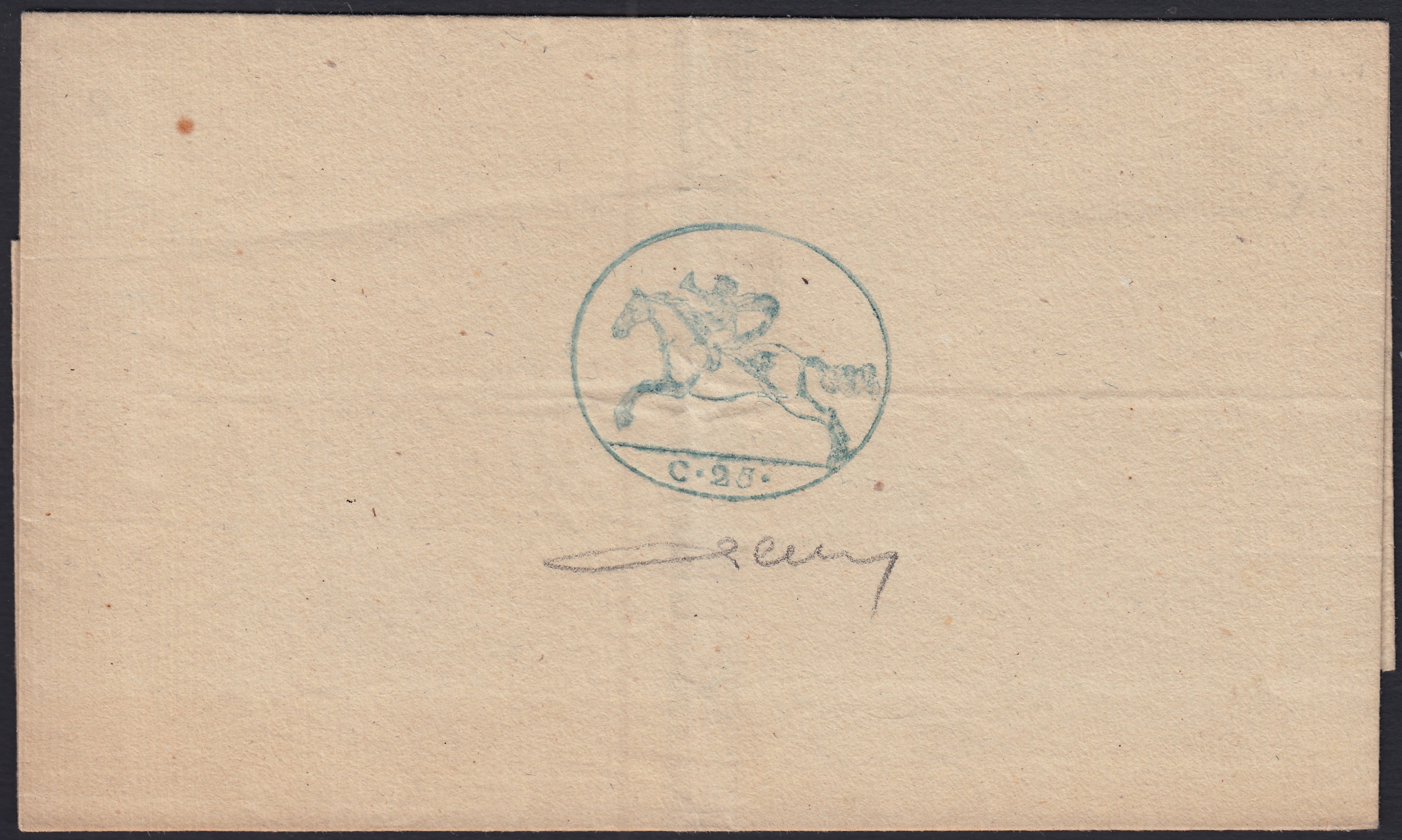 ND111 - 1819 - Cavallini, emissione provvisoria c. 25 azzurro su documento nuovo (2)