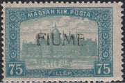ND11 - 1918 - Francobollo d'Ungheria tipo "Parlamento", 75 filler celeste e celeste chiaro con soprastampa FIUME a mano del II tipo nuovo con gomma (15/II)