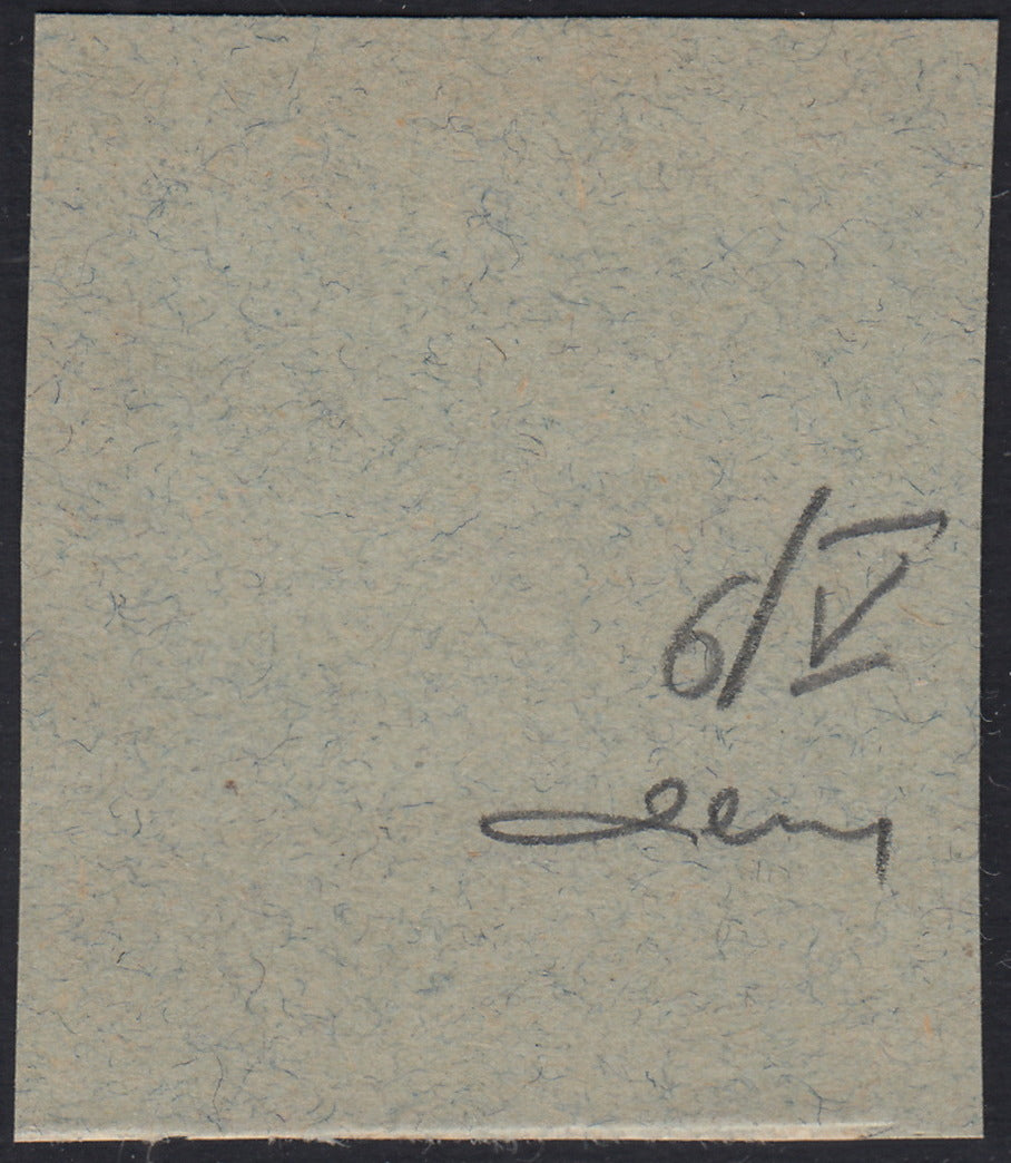 ND122 - 1918 - Francobollo d'Ungheria "Mietitori", 5 filler verde giallo, soprastampa a mano FIUME del V tipo, usato su frammento (6/V)