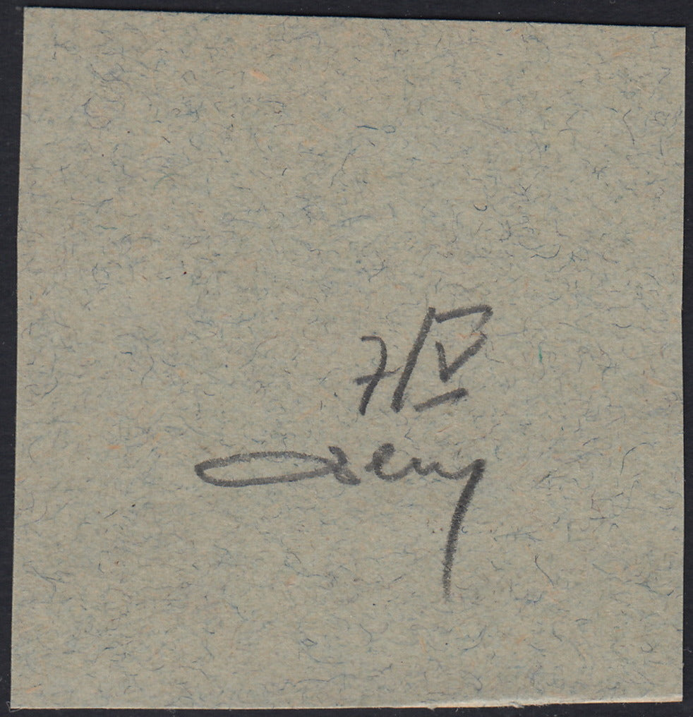 ND123 - 1918 - Francobollo d'Ungheria "Mietitori", 6 filler verde azzurro, soprastampa a mano FIUME del V tipo, usato su frammento (7/V)