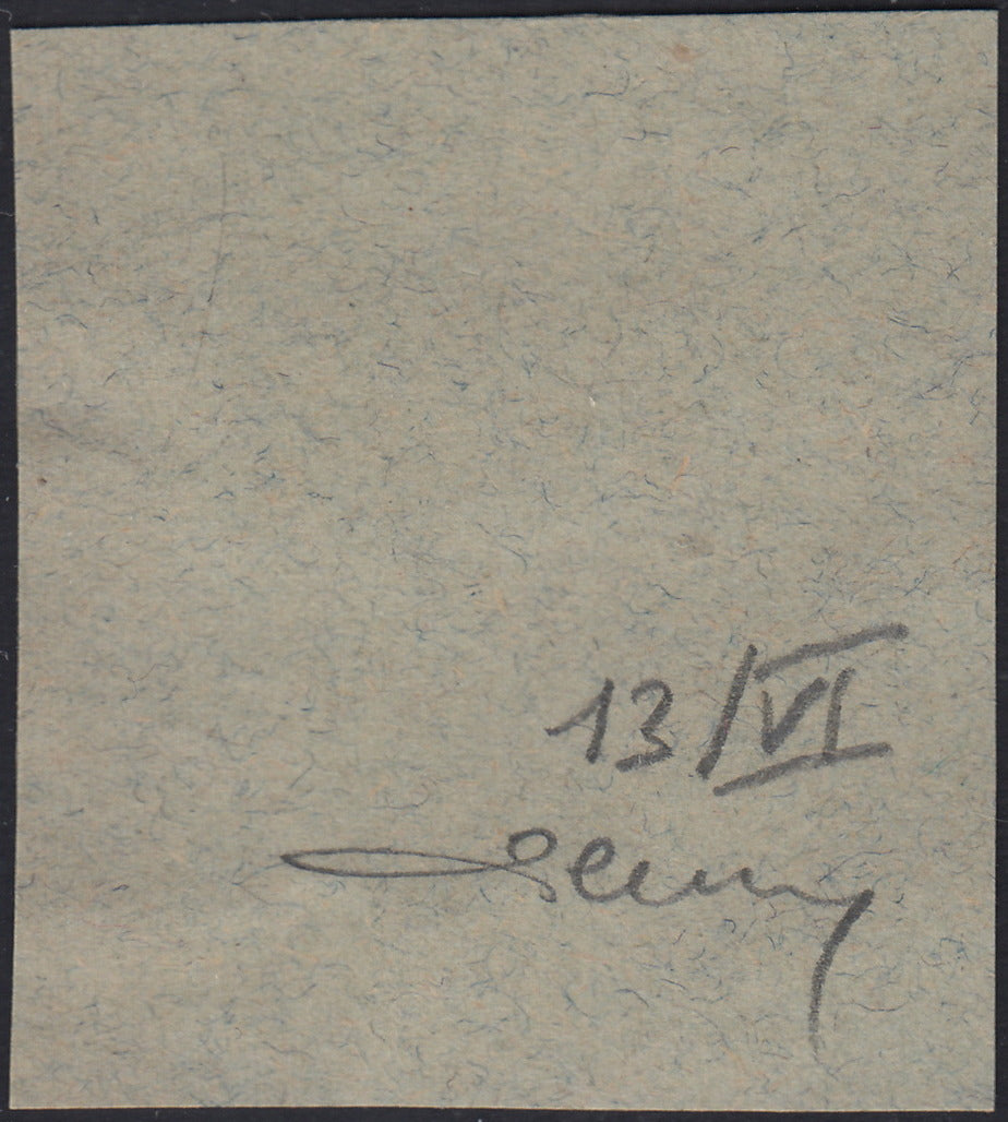 ND125 - 1918 - Francobollo d'Ungheria "Mietitori", 40 filler oliva, soprastampa a mano FIUME del VI tipo, usato su frammento (13/VI)