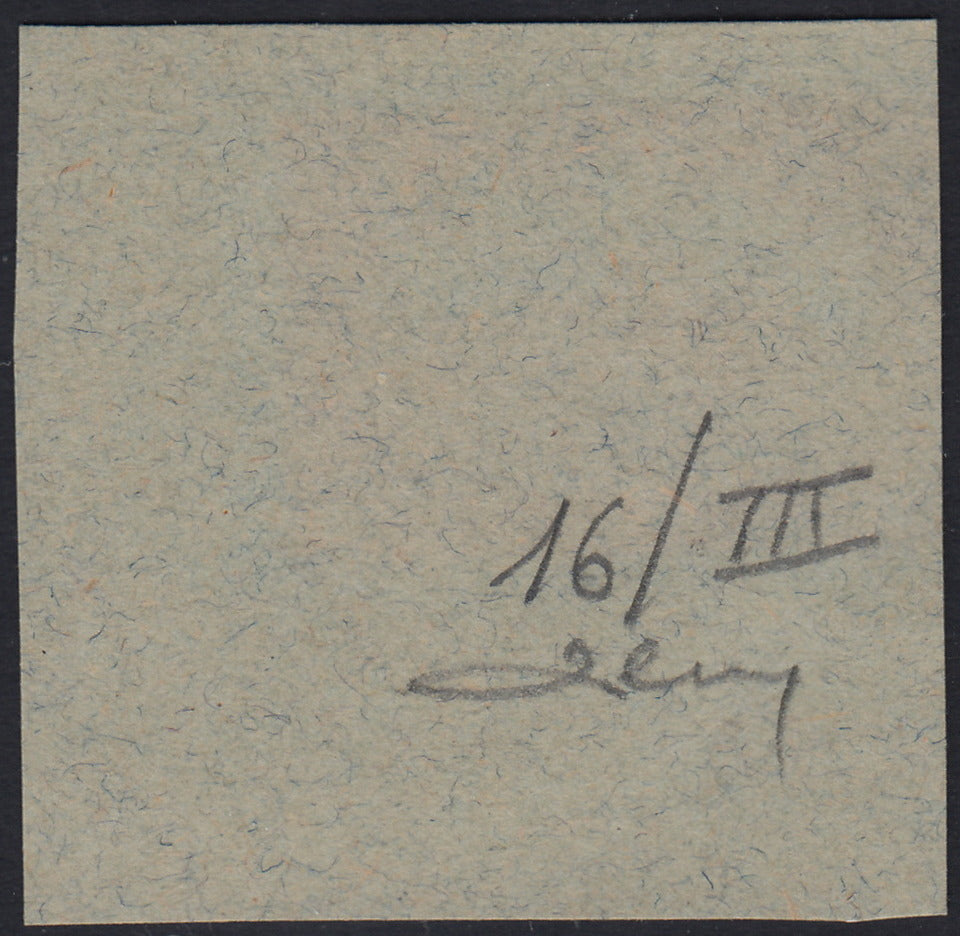 ND127 - 1918 - Francobollo d'Ungheria "Parlamento", 80 filler verde giallo e verde chiaro, soprastampa a mano FIUME del III tipo, usato su frammento (16/III)