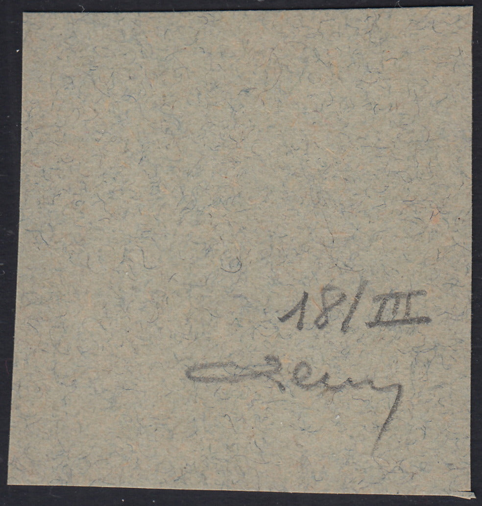 ND129 - 1918 - Francobollo d'Ungheria "Parlamento", 2 korone bruno e bistro, soprastampa a mano FIUME del III tipo, usato su frammento (18/III)