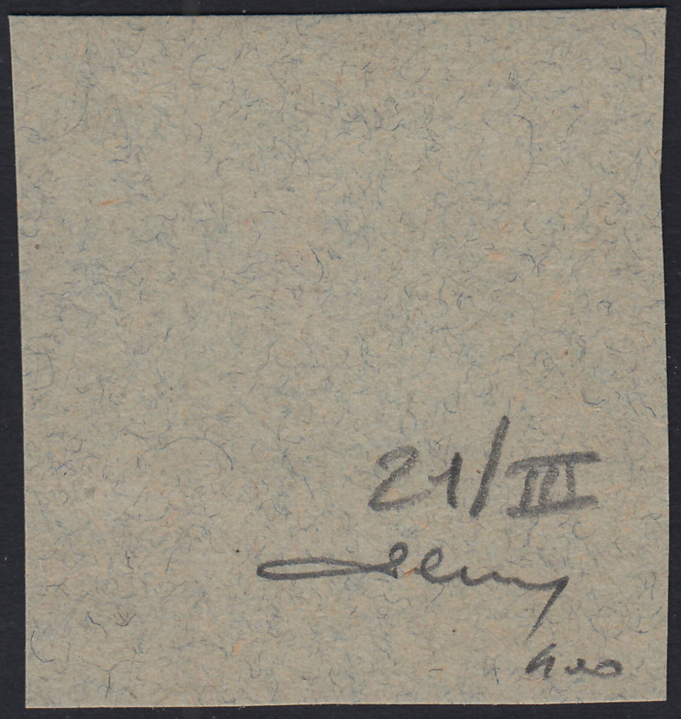 ND132 - 1918 - Francobollo d'Ungheria "Parlamento", 10 korone bruno lilla e lilla, soprastampa a mano FIUME del III tipo, usato su frammento (21/III)