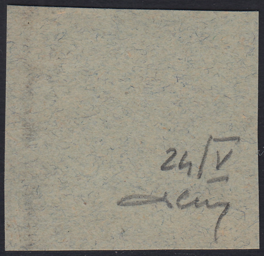 ND133 - 1918 - Francobollo d'Ungheria "Carlo e Zita", 10 filler rosso, soprastampa a mano FIUME del V tipo, usato su frammento (24/V)