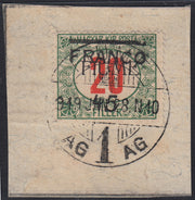 ND135 - 1918 - Segnatasse d'Ungheria 20 filler verde e rosso soprastampa FIUME a macchina e FRANCO 45 a mano usato su frammento (30)