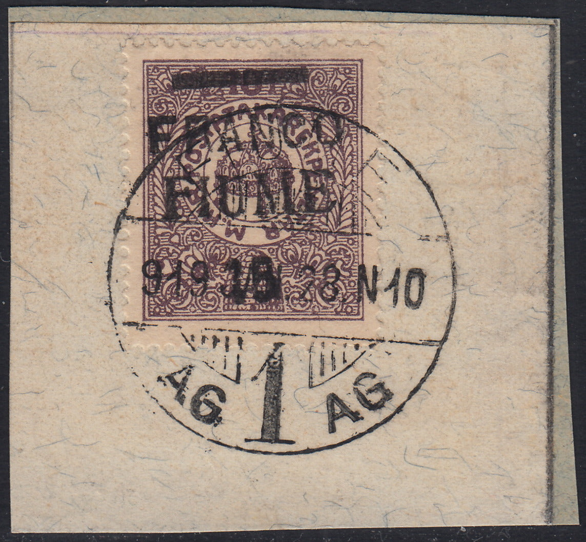 ND136 - 1918 - Cassa di risparmio d'Ungheria soprastampa FRANCO FIUME 15 a mano obliqua usato su frammento (31)