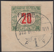 ND146 - 1918 - Segnatasse di Ungheria 20 filler verde e rosso soprastampa a macchina FIUME usato su frammento (11)