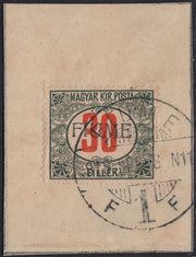 ND147 - 1918 - Segnatasse di Ungheria 30 filler verde e rosso soprastampa a mano del III tipo usato su frammento (12/III)