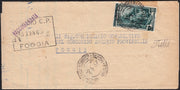 ND2 - 1955/57 - Italia al Lavoro, 65 lire filigrana stelle isolato su piego in raccomandata aperta da Foggia per città (760).