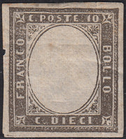 ND67 - 1860 - IV emissione c. 10 nero grigiastro I tavola nuovo con gomma e senza effigie sovrana, grande rarità! (14Bc)