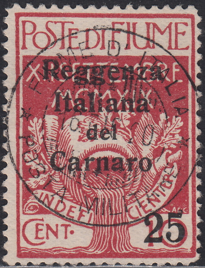 ND6 - 1920 - Legionari di Fiume, c. 25 su 10 rosa usato, rara gradazione di colore (140a)