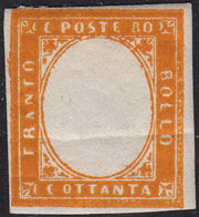 ND71 - 1862 - IV emissione c. 80 arancio carico privo di effigie sovrana, nuovo con gomma originale (17D)
