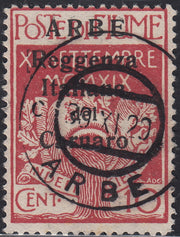 ND7 - 1920 - Legionari di Fiume soprastampati "Reggenza Italiana del Carnaro" e ARBE, c. 10 rosa usato (6a)