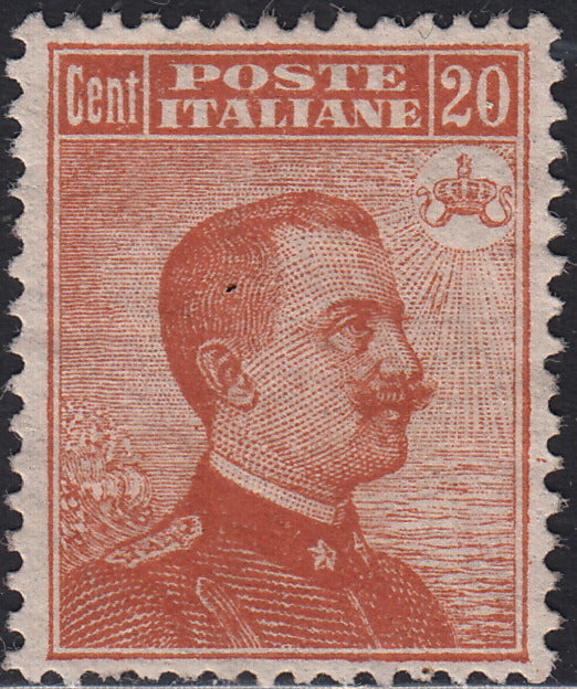ND8 - 1907 - Michetti, c. 20 arancio senza filigrana nuovo con gomma originale e traccia di linguella, ottima centratura (107).