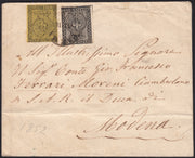 ND99 - 1852 - Ducato di Parma, I emissione c. 5 giallo +c. 10 bianco da Piacenza per Modena  (1+2)