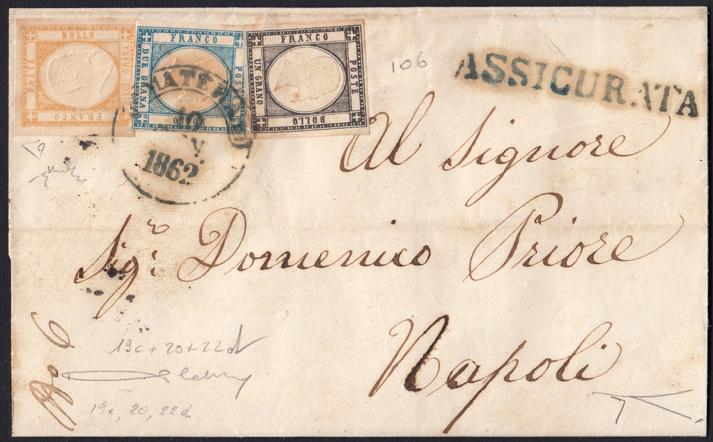 1861 - 1 black grain, copy with triple effigy, new with original rubber (19 AD). Cardillo certificate.