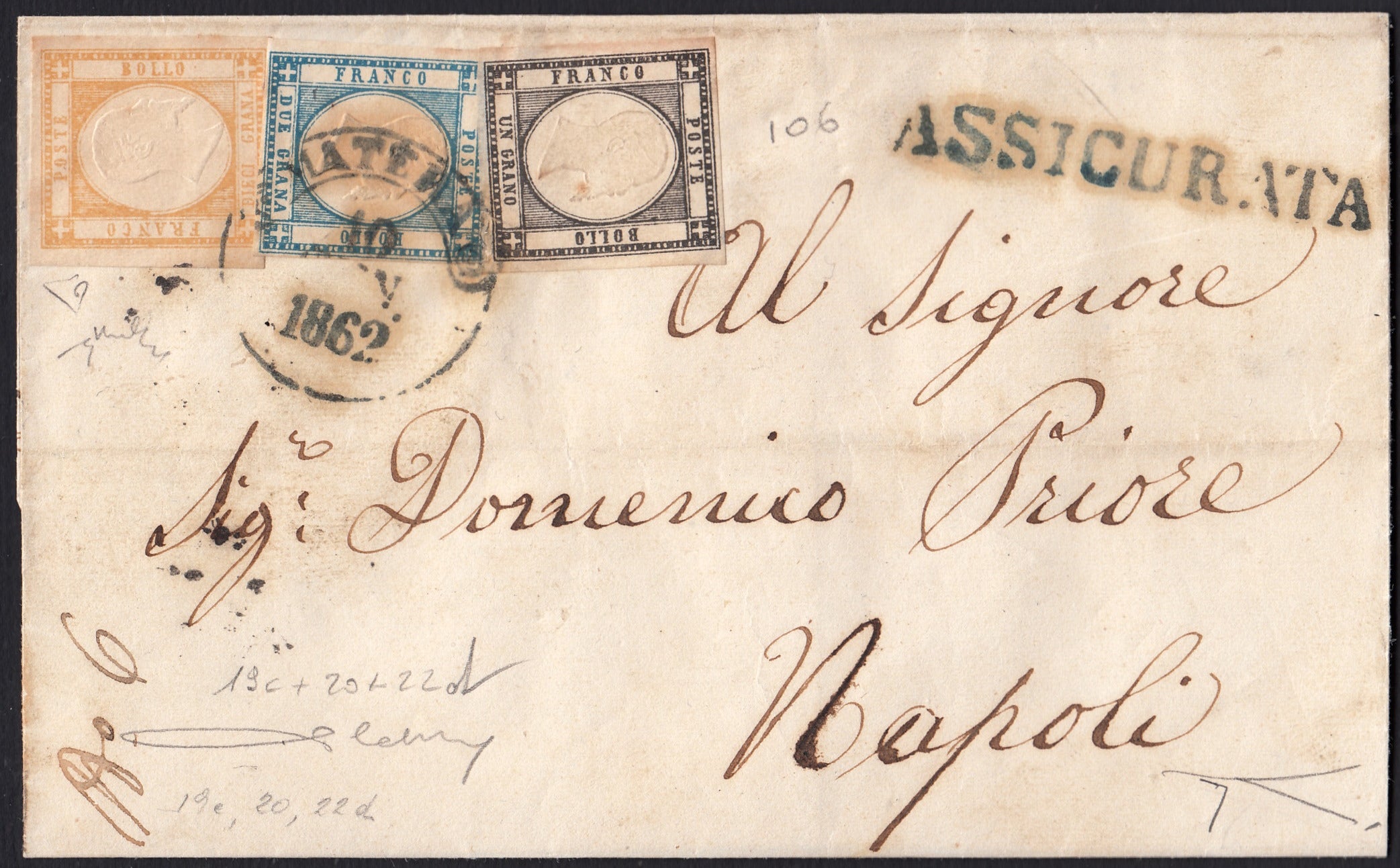 1861 - 1 black grain, copy with triple effigy, new with original rubber (19 AD). Cardillo certificate.