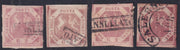 NAP53 - 1858 - Stemma delle Due Sicilie, 2 grana I tavola quattro esemplari in gradazioni di colore differenti (5a, 5c, 5f, 5g)