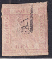 NAP56 - 1858 - Stemma delle Due Sicilie, 1 grano rosa lillaceo I tavola usato (3a)