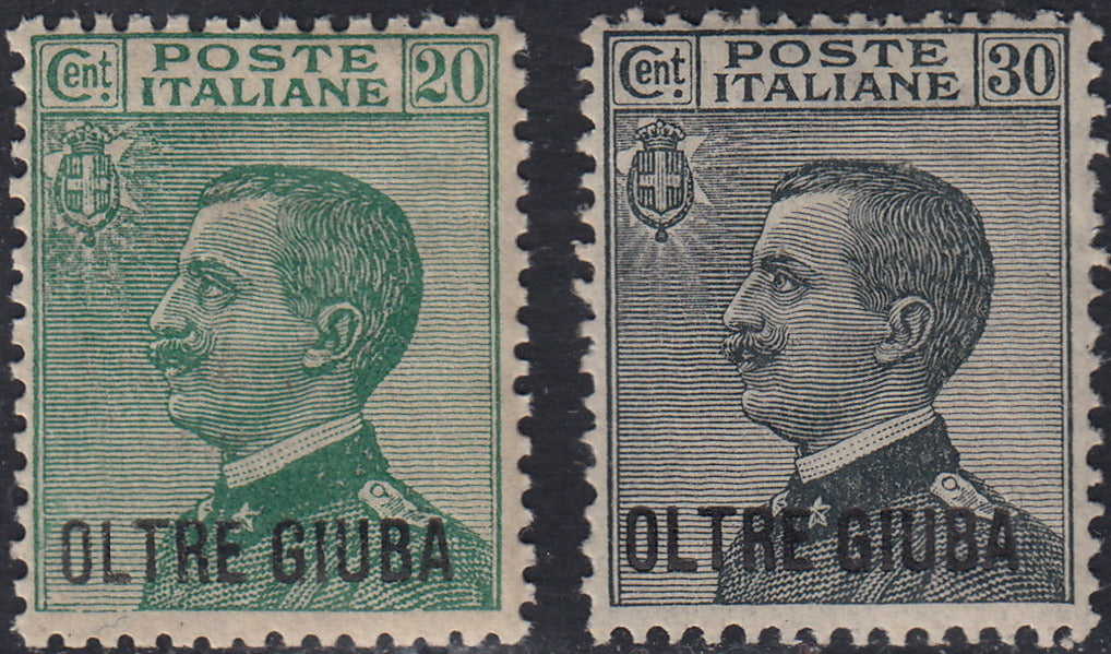 OG12 - 1925 - Oltre Giuba ordinary series, 2 stamps with overprint in stick font "OLTRE GIUBA", new, intact rubber (16/17) 