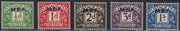 MEF4 1942 - Segnatasse di Gran Bretagna soprastampate M.E.F. in azzurro, serie di 5 valori nuovi con gomma integra (1/5)