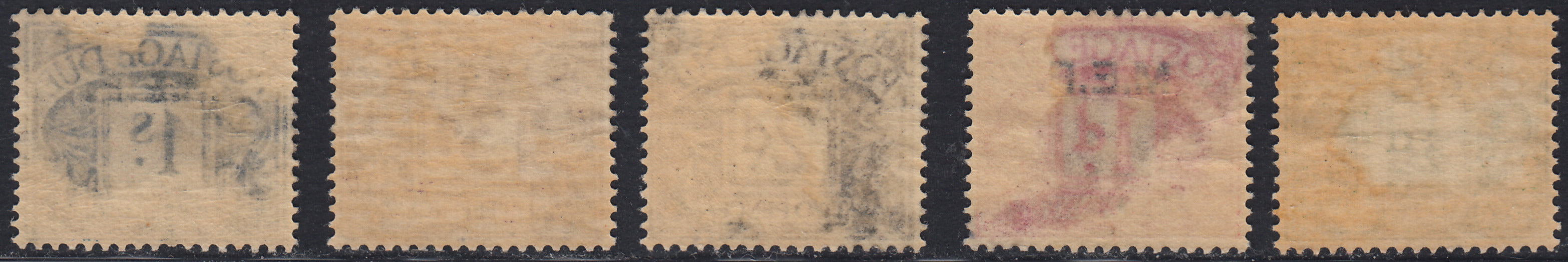 MEF5 1942 - Segnatasse di Gran Bretagna soprastampate M.E.F. in azzurro, serie di 5 valori nuovi con gomma originale (1/5)