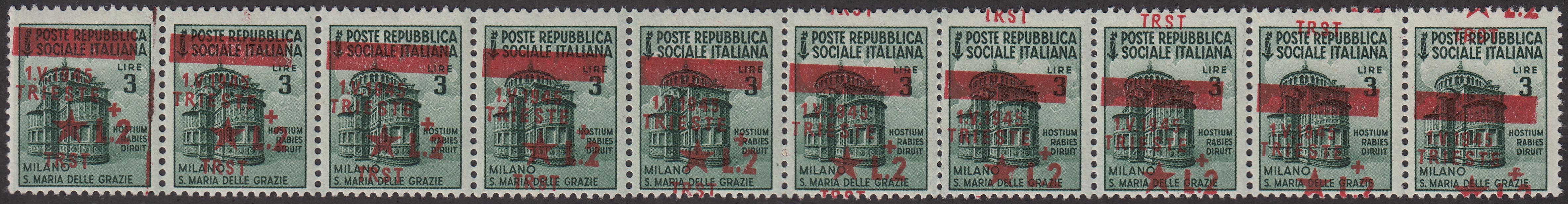 Occtri5 - 1945 - Yugoslav Occupation of Trieste, complete set of 11 stamps mint with intact gum (1/11)