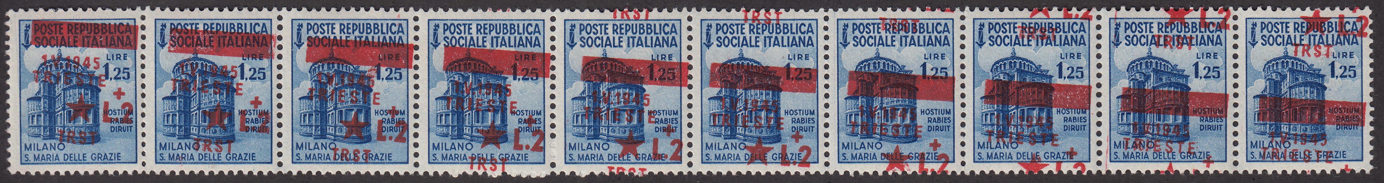 Occtri5 - 1945 - Yugoslav Occupation of Trieste, complete set of 11 stamps mint with intact gum (1/11)