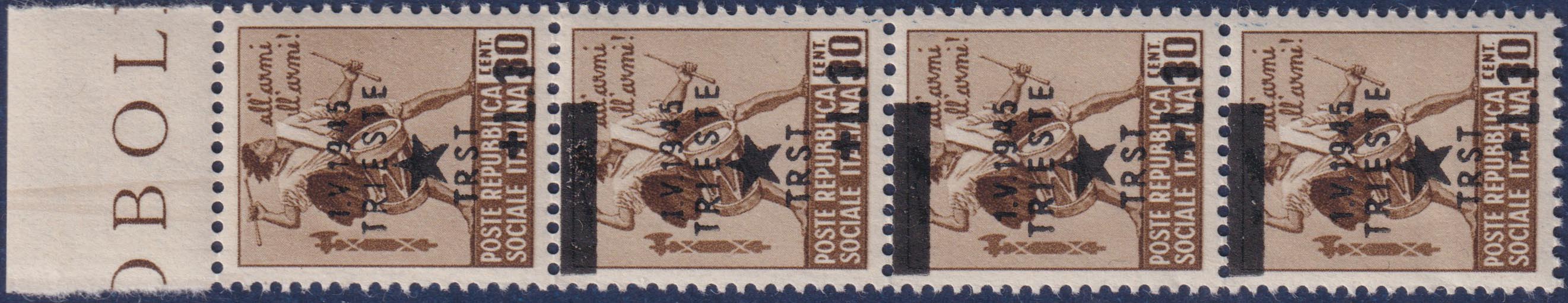 Occtri5 - 1945 - Yugoslav Occupation of Trieste, complete set of 11 stamps mint with intact gum (1/11)