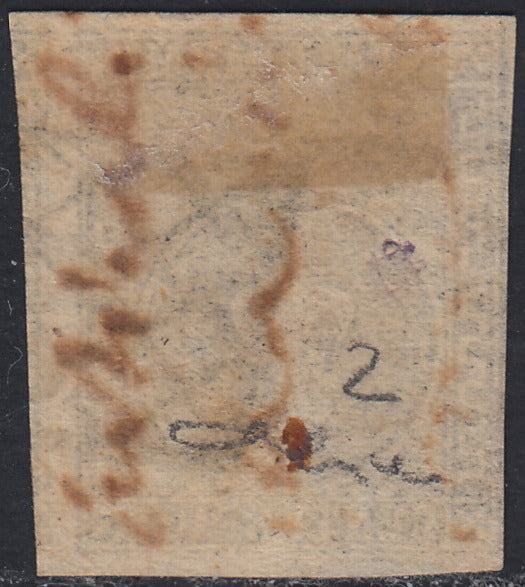 BO22-59 - 1859 - Efigie de Fernando II de Borbón, 1 grano verde oliva grisáceo claro II mesa papel Palermo nuevo con goma original, poco común y de hermosa calidad. (4, posición 28/100). 