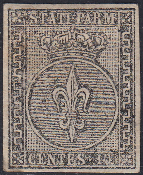 BO22-59 - 1859 - Efigie de Fernando II de Borbón, 1 grano verde oliva grisáceo claro II mesa papel Palermo nuevo con goma original, poco común y de hermosa calidad. (4, posición 28/100). 