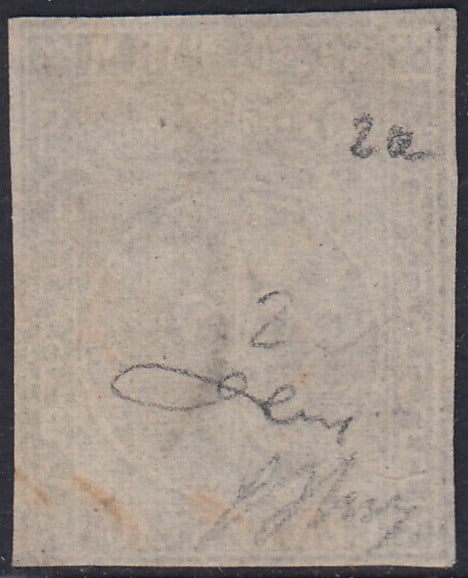 BO22-59 - 1859 - Efigie de Fernando II de Borbón, 1 grano verde oliva grisáceo claro II mesa papel Palermo nuevo con goma original, poco común y de hermosa calidad. (4, posición 28/100). 