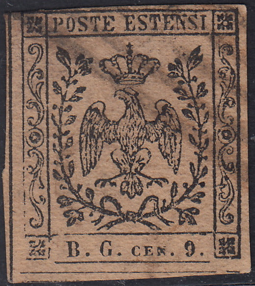 PAR67 - 1854 - Aquila estense, francobollo per giornali b.g. cen.9 riproduzione usata per confronto (2, riproduzione)