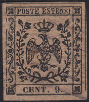 PAR69 - 1855 - Aquila estense, francobollo per giornali c. 9 violetto grigio nuovo con gomma (G3)