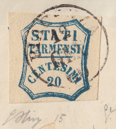 ParProvSp4 - 1860 - Letter sent from Parma to Carcare 12/1/60 franked with c.20 light blue (15). 