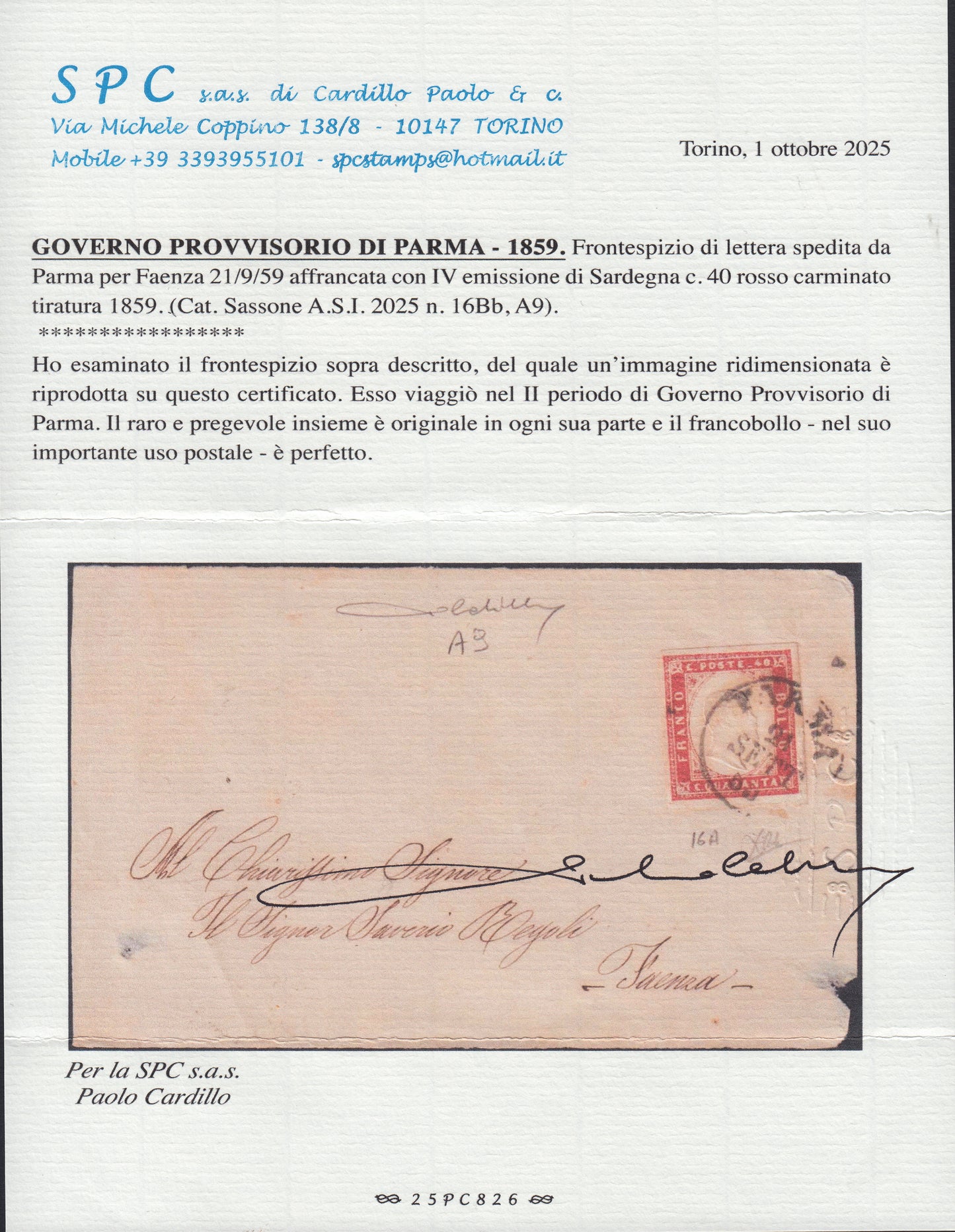 1859 - 1 brown olive grain II table paper of Naples new with original gum (4b) 