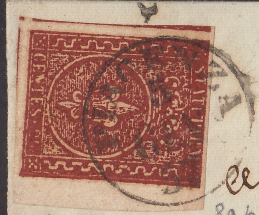 ParSP13 - 1857 - Duchy of Parma, II issue c. 25 dark red brown on letter from Piacenza to Finale di Modena 5/1/57 (8a)