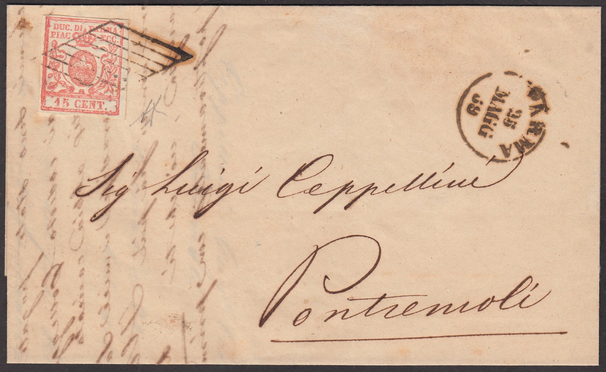 16-457 - 1855 - Duchy of Parma II issue c. 5 very light yellow used, C ...