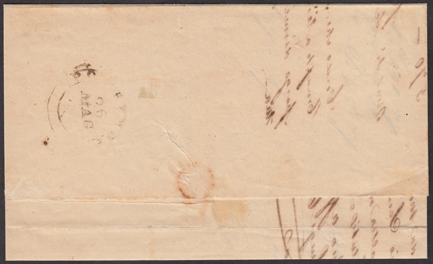 PARSP14 - 1859 - III emissione c.15 vermiglio su lettera da Parma a Pontremoli 25/5/59, periodo di guerra (9)