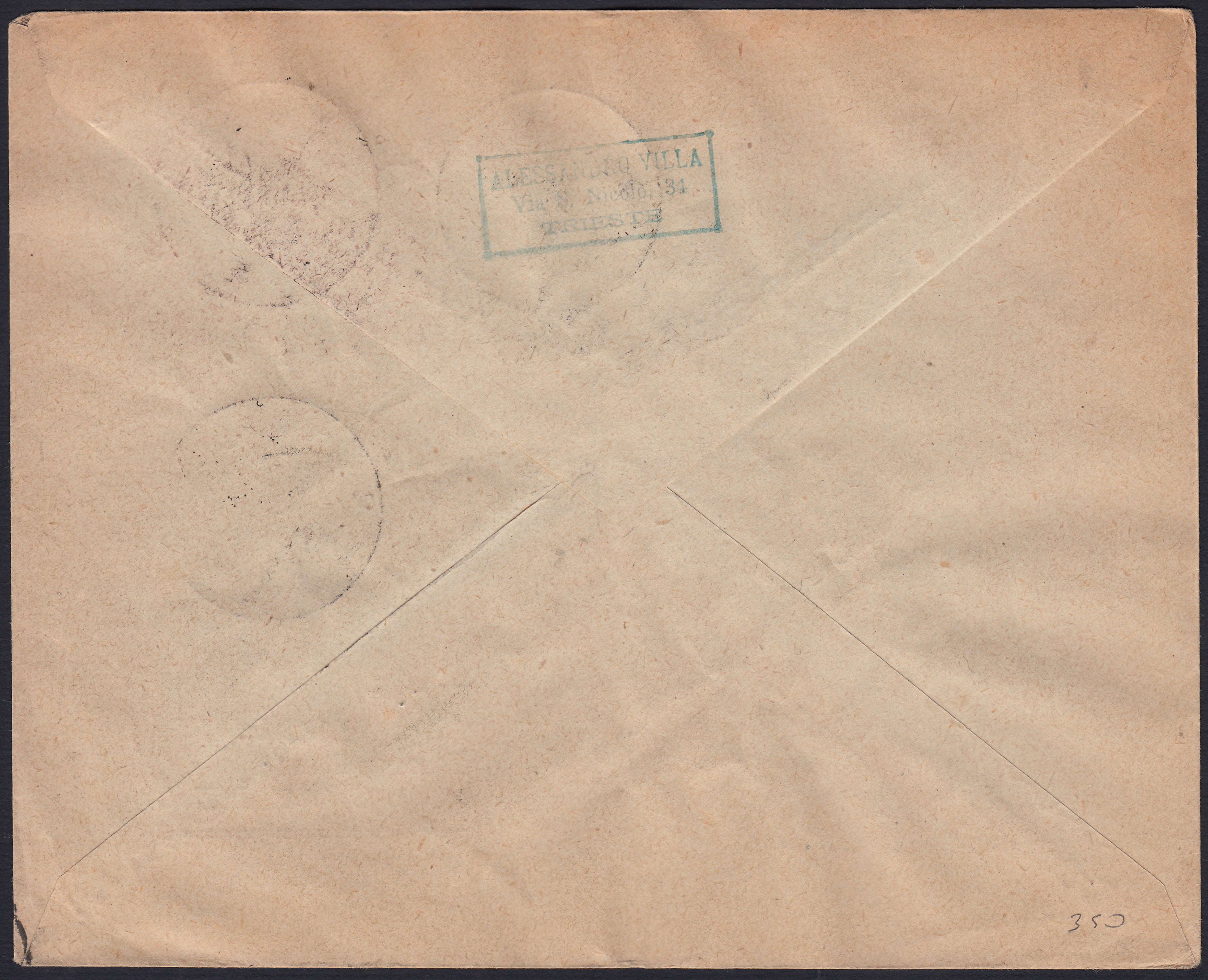 PA1089 - 1926 - 1° Servizio Postale Aereo Trieste Torino, tappa Trieste Torino 1/4/26 con c. 60 carminio Francescano + PAerea c. 60 grigio  (195 + A3)