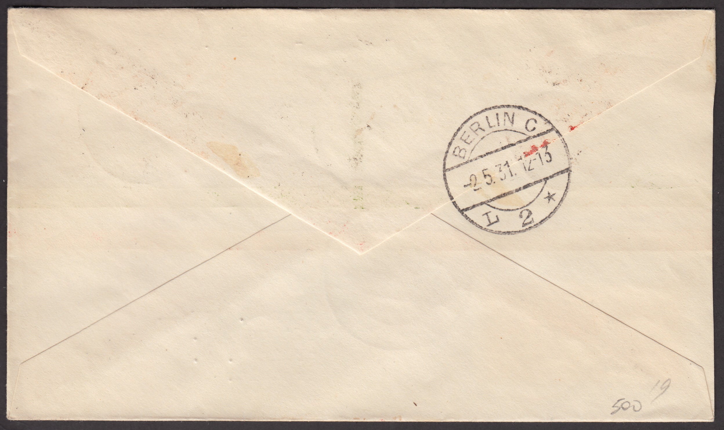 1931 - Primo volo Milano - Berlino 1/5/31 affrancato con S. Antonio c. 25 verde + Virgilio c.20 arancio + PA c. 80 arancio (293 + 283 + A13)